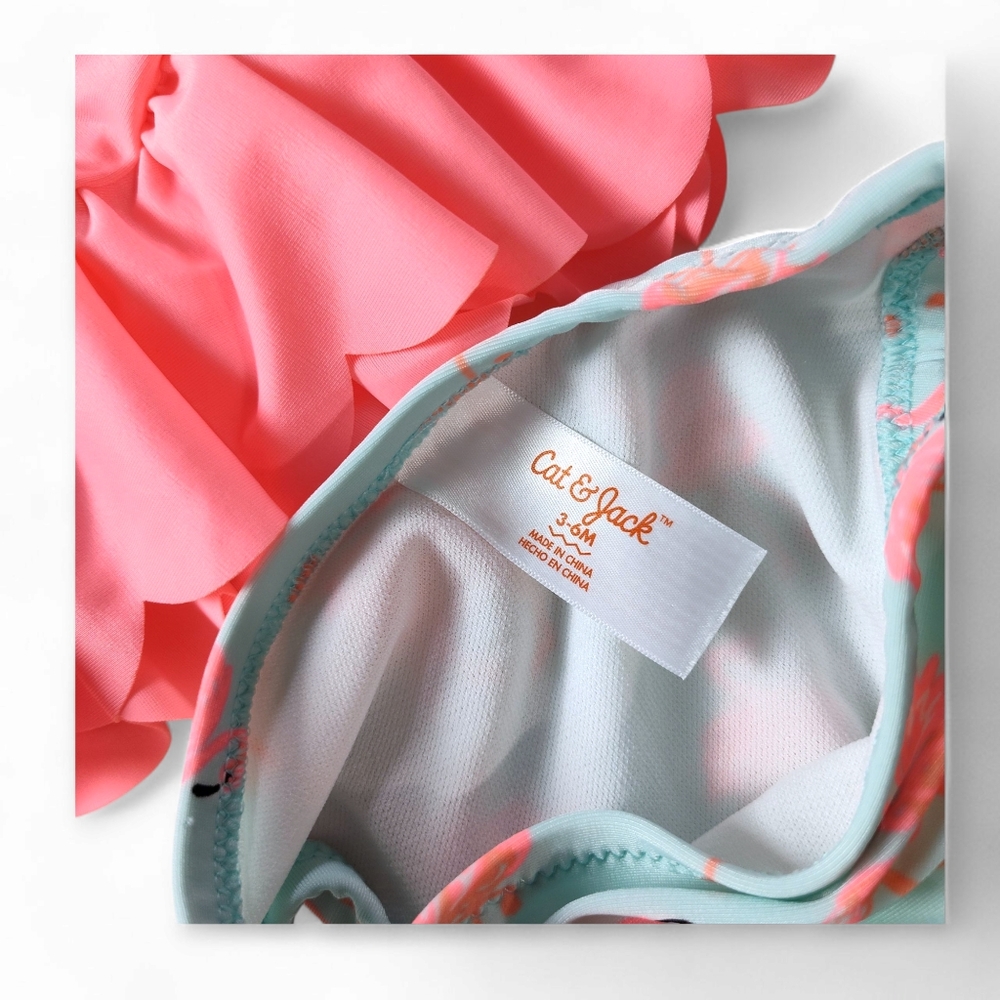 Cat & Jack Long Sleeve Flamingo Rash Guard Set Baby Girls Size 3-6 month - Picture 4 of 7